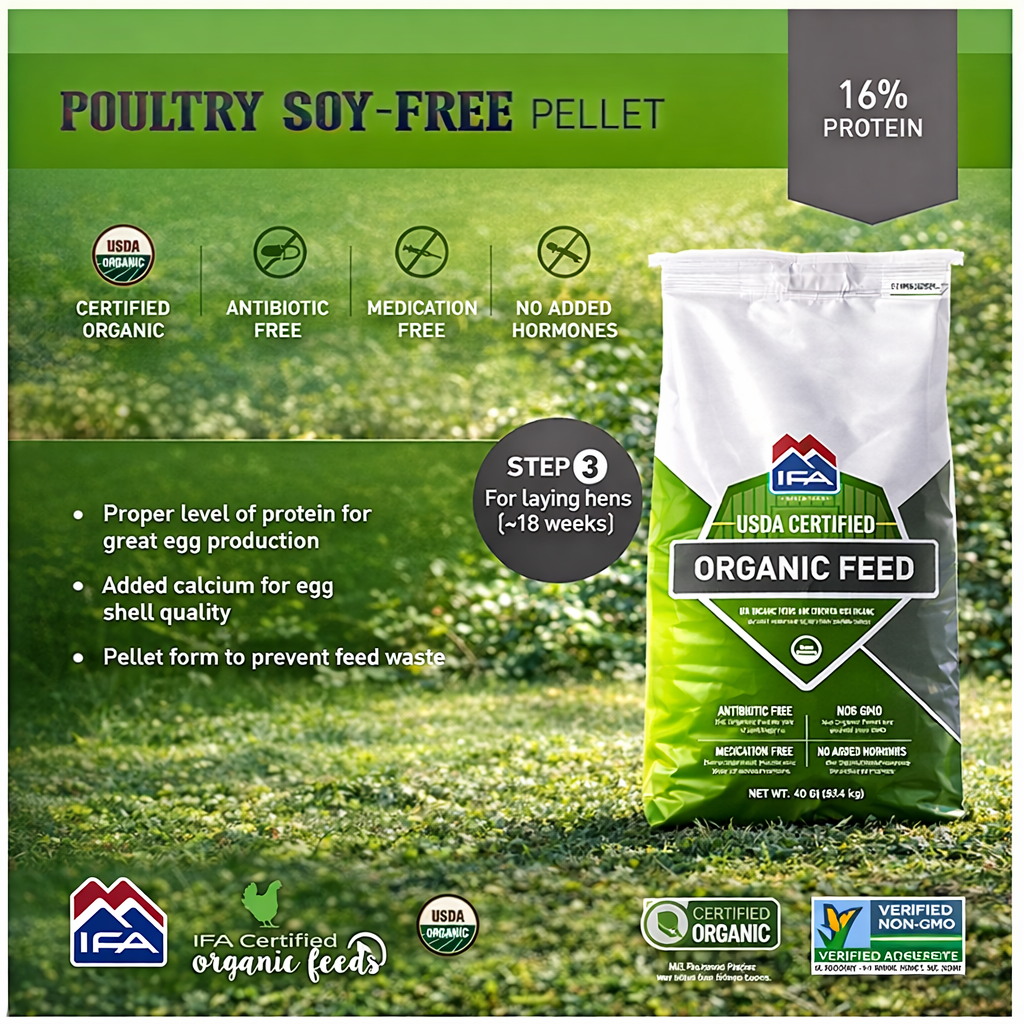 IFA Organic 16% Corn and Soy Free Layer Pellet Chicken Feed 40 LB Bag