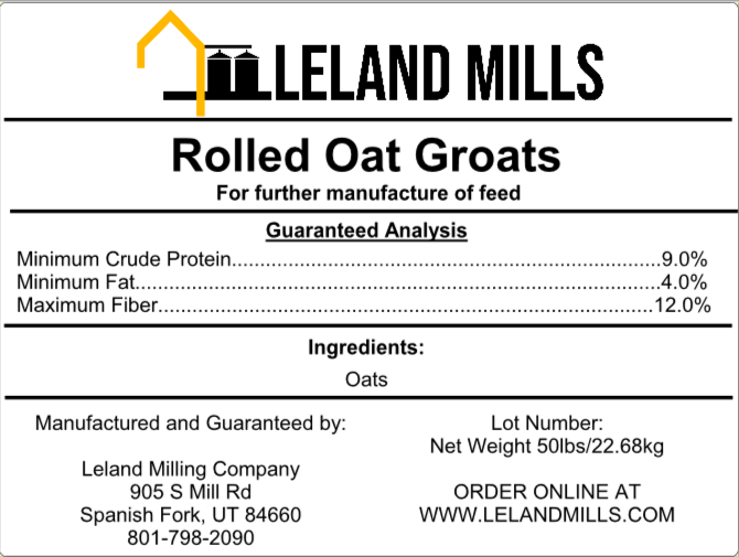 Feed Grade Rolled Oats 50 LB Bag
